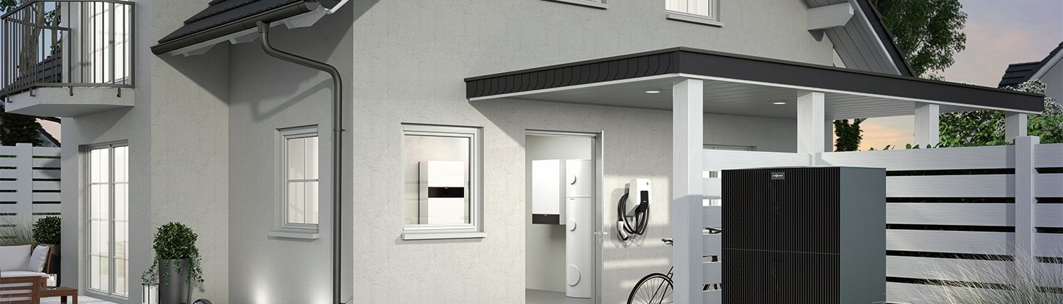 Viessmann Vitocal 250-A Waermepumpe mit Wallbox und Photovoltaikanlage im Milieu