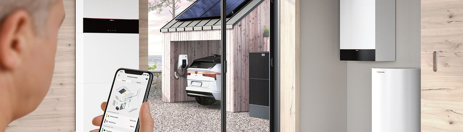 Viessmann Energiesystem mit Vitocal Waermepumpe, Vitocharge Heimspeicher und Ladestation